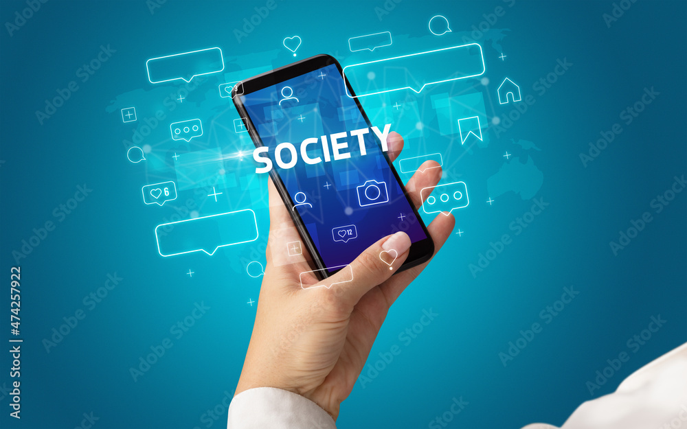 Hand using smartphone with social media concept Hand using smartphone with social media concept