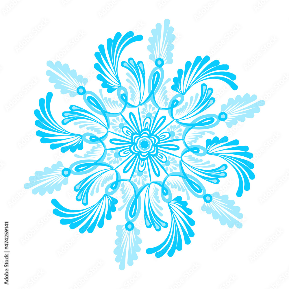 Obraz premium a blue snowflake, hand-drawn, isolated on a white background