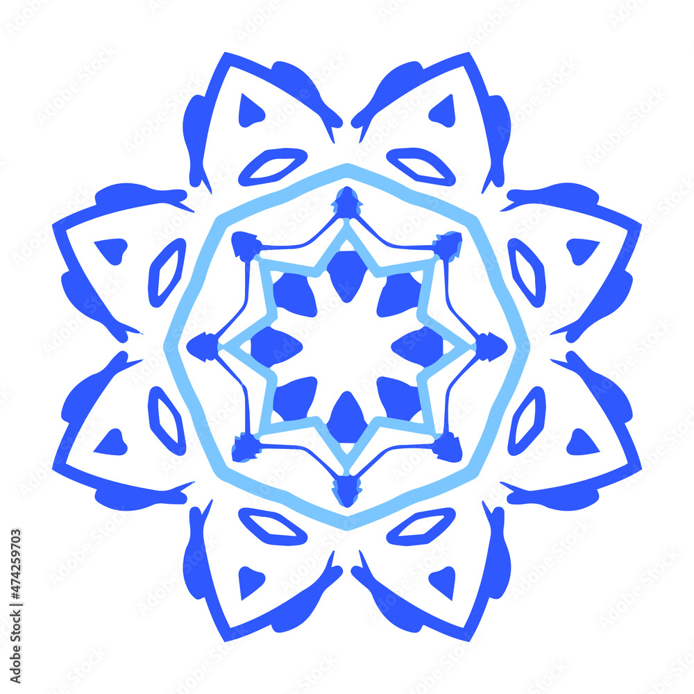 a blue snowflake, hand-drawn, isolated on a white background a blue snowflake, hand-drawn, isolated on a white background