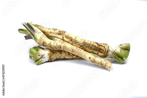Horseradish root isolated on white background.