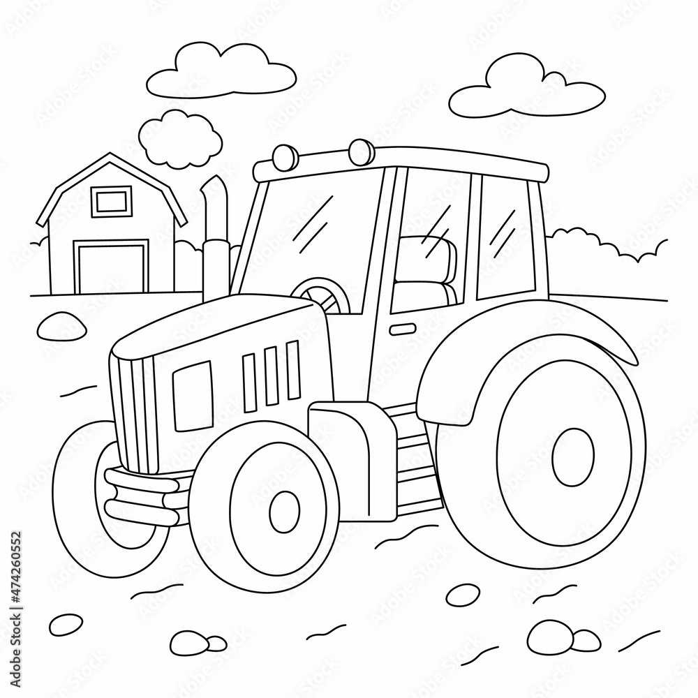 Tractor Coloring Page for Kids Stock Vector | Adobe Stock