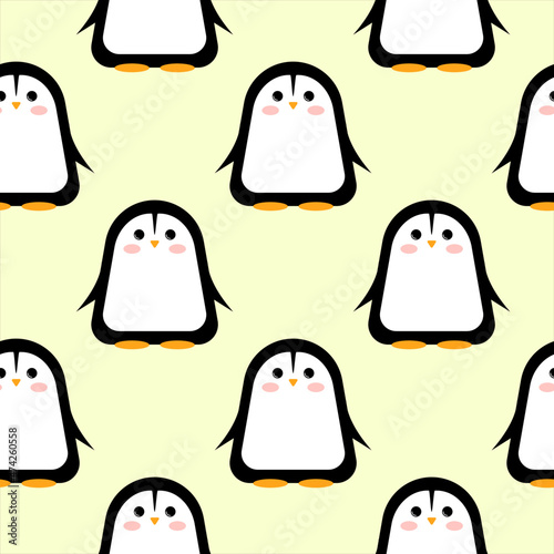 seamless pattern with cute cartoon penguins, vector illustration 