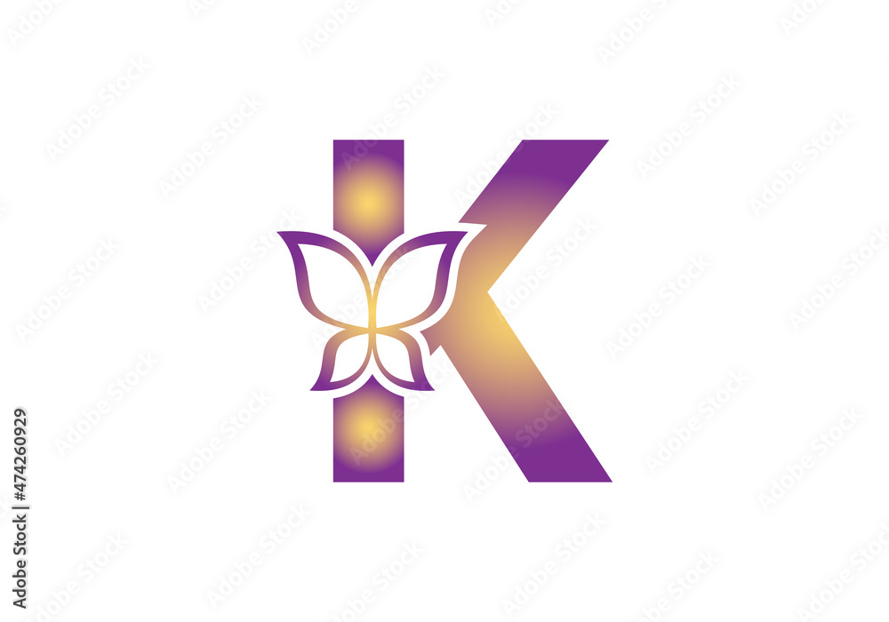 this is a creative letter K add butterfly icon design