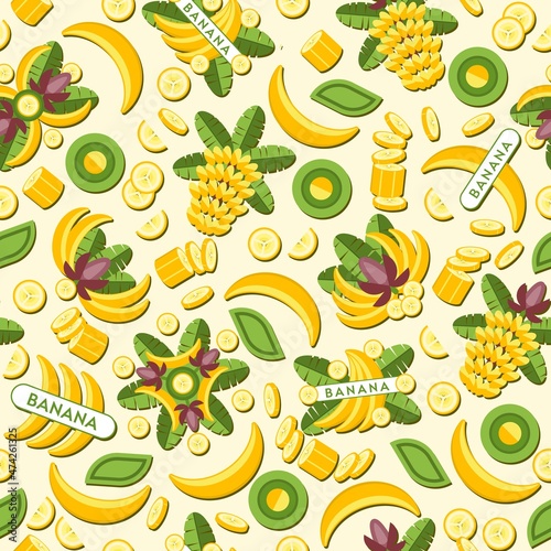 Seamless background with bananas  banana badges