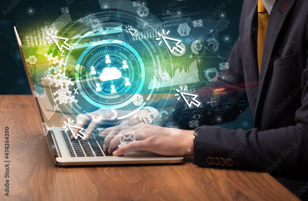 Fototapeta premium Business hand typing on a modern laptop