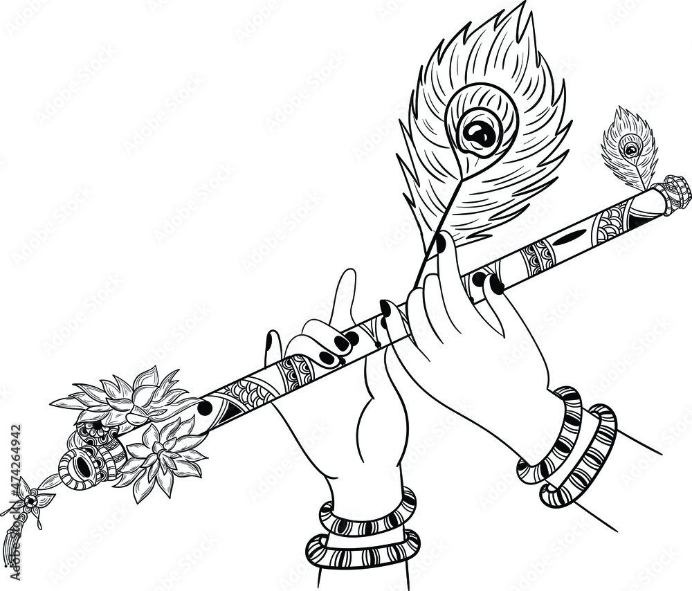 Drawing of Lord Krishna Fluting when he is in Child. Vector Illustration of  Kid Krishna Stock Vector - Illustration of design, bhagavan: 174586929