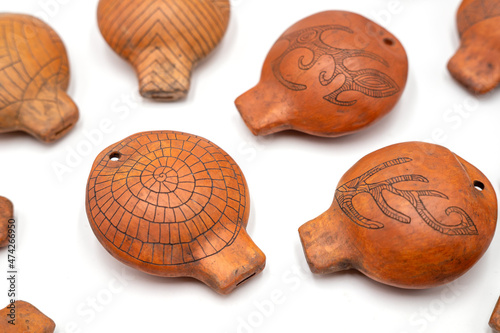Isolated photos of ceramic ocarina