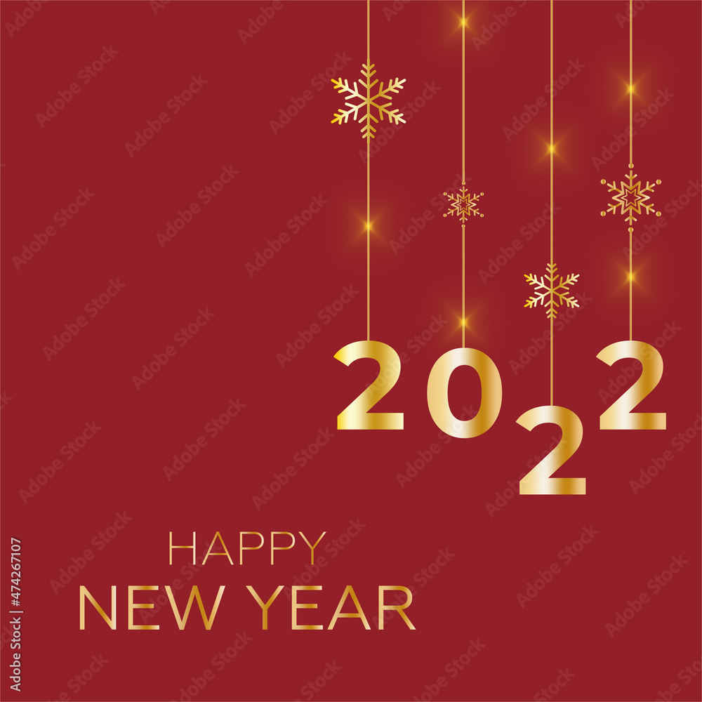 Happy new year 2022 with luxurious white numbers and gold splash