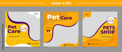 Pet shop social media post template design with photo collage