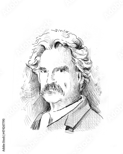 Mark Twain Drawing Illustration photo