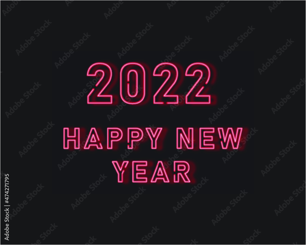 2022 Happy new year neon red
