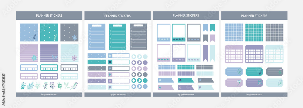 Printable Cute Blue and Purple Sticker Set for Planner with Pastel ...