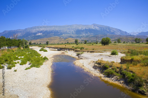Landscape with mountain and a river in Albania