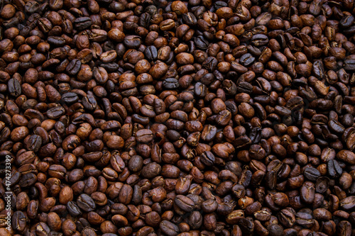 Textura de los granos de café tostados.