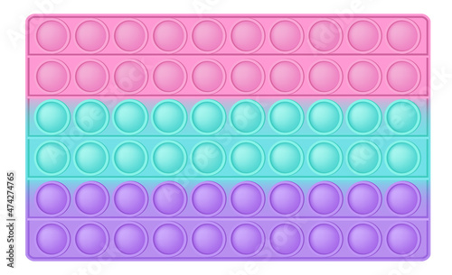 Popit figure rectangle as a fashionable silicon toy for fidgets. Addictive anti stress toy in pastel colors. Bubble anxiety developing vibrant pop it toys for kids. Vector illustration isolated on