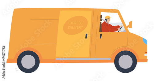A man driving a big car - auto delivery service. Cargo Transportation And Delivery Concept Flat Vector Illustration