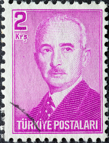 Turkey - circa 1948: A post stamp printed in Turkey showing a portrait of the officer and politician Ismet Inonu (1884-1973)  2Krs photo