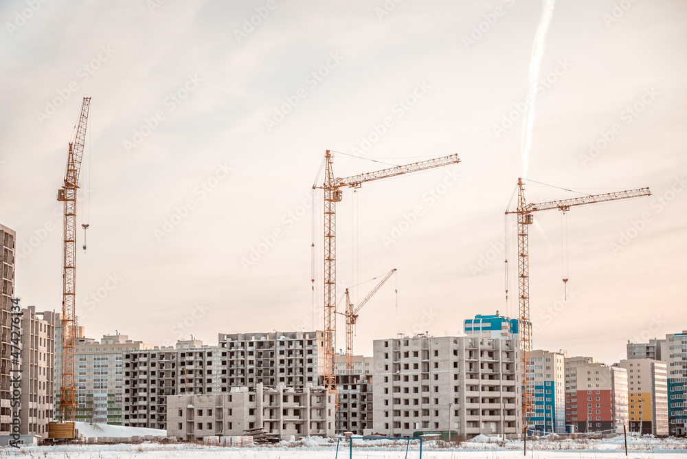Lift crane a new residential building Lift crane a new residential building