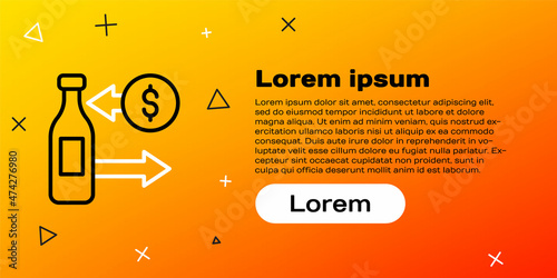 Line Reception and sale of glass bottles icon isolated on yellow background. Colorful outline concept. Vector
