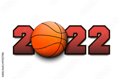 New Year numbers 2022 and basketball ball on an isolated background. Design pattern for greeting card  banner  poster. Vector illustration