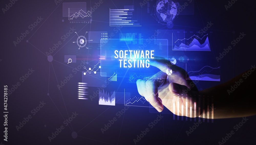 hand touching digital button, modern technology concept