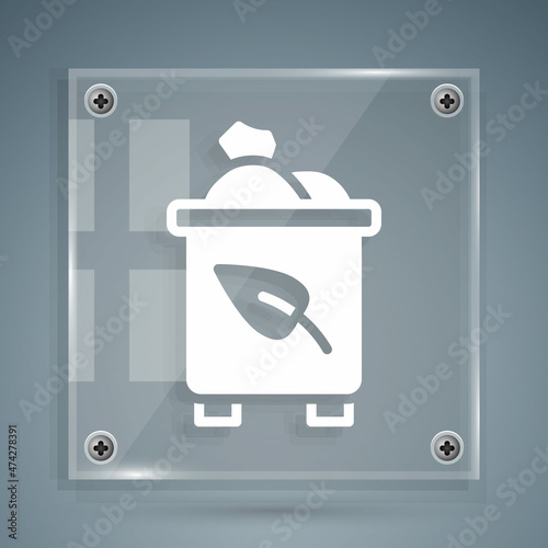 White Recycle bin with recycle symbol icon isolated on grey background. Trash can icon. Garbage bin sign. Recycle basket. Square glass panels. Vector