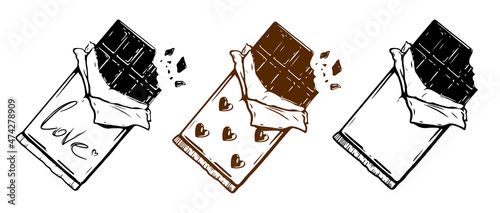 open chocolate bar hand drawn vector illustration