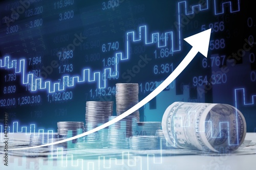 Global finance and stock market charts and economic growth trends. photo