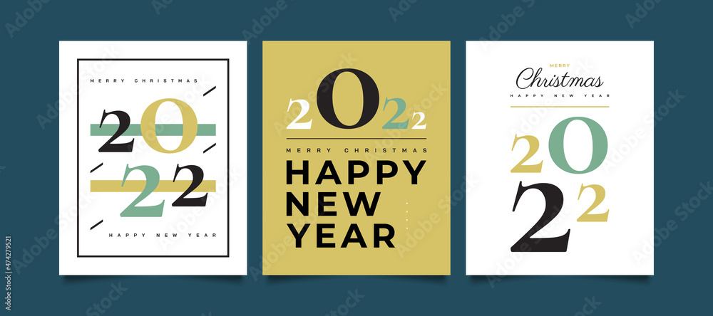 Happy New Year 2022 Poster Set Design with Elegant and Minimalist Style. New Year Celebration Design Template for Flyer, Poster, Brochure, Card, Banner or Postcard Happy New Year 2022 Poster Set Design with Elegant and Minimalist Style. New Year Celebration Design Template for Flyer, Poster, Brochure, Card, Banner or Postcard