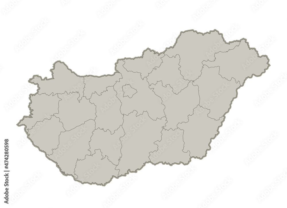 Hungary map, individual regions, blank