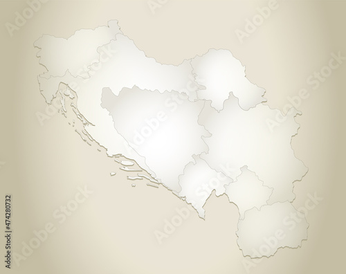 Yugoslavia map  administrative division with names  old paper background blank
