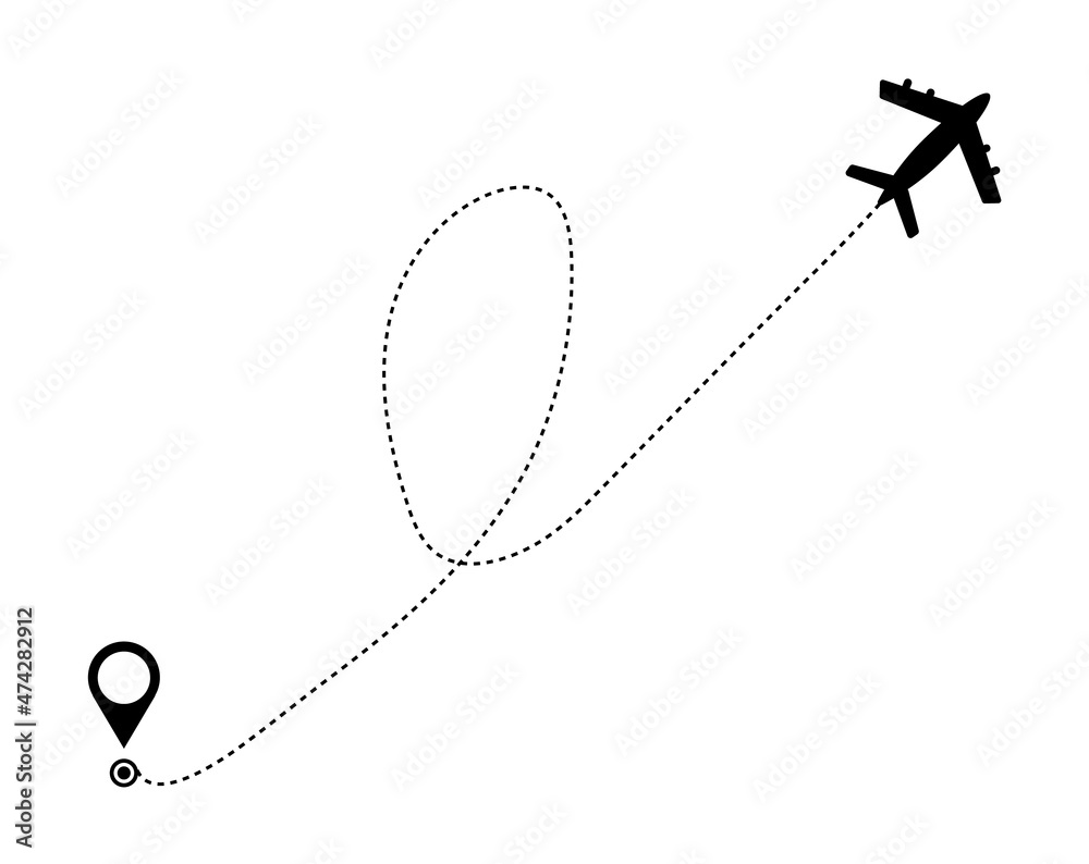 Airplane path in dotted line shape. Route of plane isolated on white background. Vector Airplane path in dotted line shape. Route of plane isolated on white background. Vector