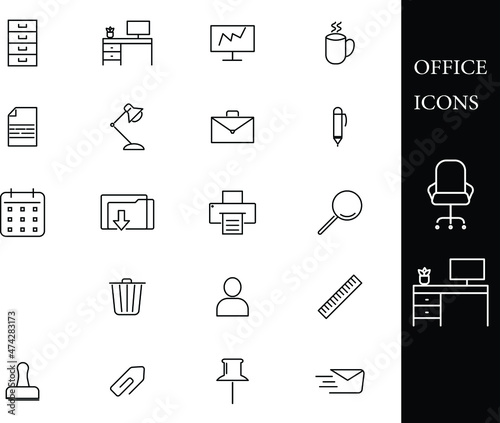 set of thin line  icons for office and business