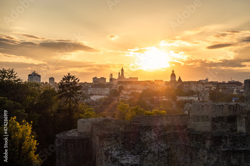 sunset over the Suceava city in Romania