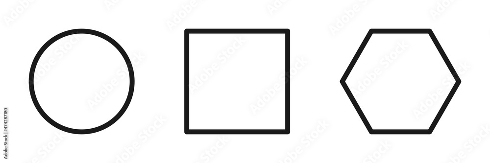 The shapes are triangle, square and hexagon. Contours of geometric shapes. Illustration. The shapes are triangle, square and hexagon. Contours of geometric shapes. Illustration.