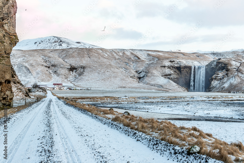Skogafoss in winter from a different point of view, Iceland