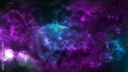 Fototapeta Naklejka Na Ścianę i Meble -  sci-fi illustration of space with large clusters of stars and galaxies in blue and purple nebulae