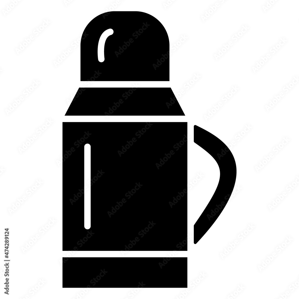 Obraz premium The usual simple thermos for eating and drinking outside. Thermos for hot drinks. Vector icon, glyph, isolated