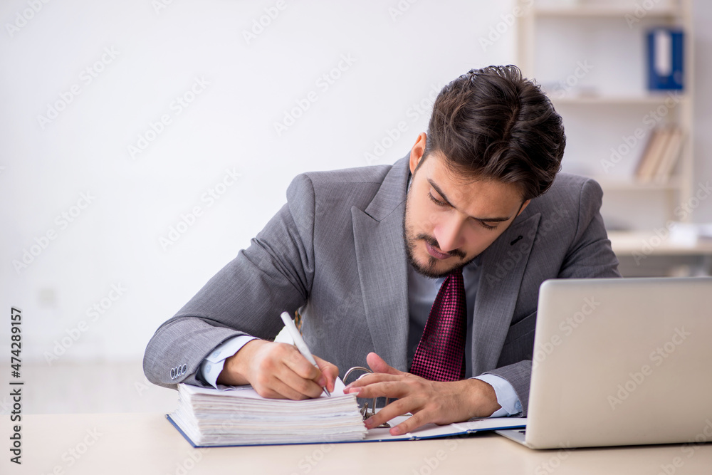 Young male employee working in the office Young male employee working in the office