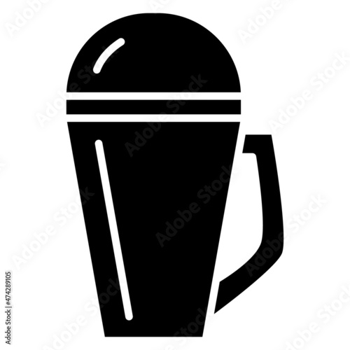 Thermocup with lid for hot drinks. Thermos for eating and drinking outside. Vector icon, glyph, isolated
