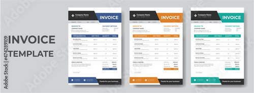 Minimal Corporate Business Invoice design template vector illustration bill form price invoice. Creative invoice template vector. business stationery design payment agreement design template