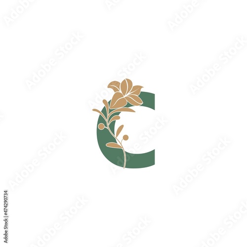 Letter C icon with lily beauty illustration template