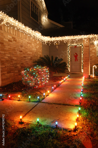 House decorated with Christmas lights in Houston, Texas, United State.