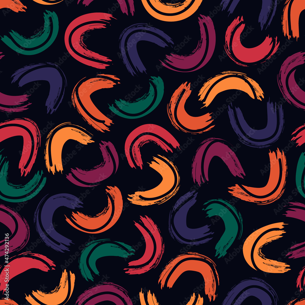 Brushstrokes motif geometric print. Paint brush curve smears seamless pattern. Freehand grunge design background. Trendy handdrawn modern simple geo ornament