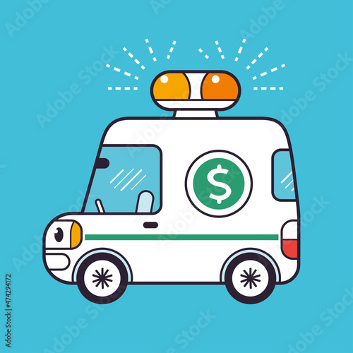 Cash in transit vehicle, money delivery van truck, bank car cartoon vector.