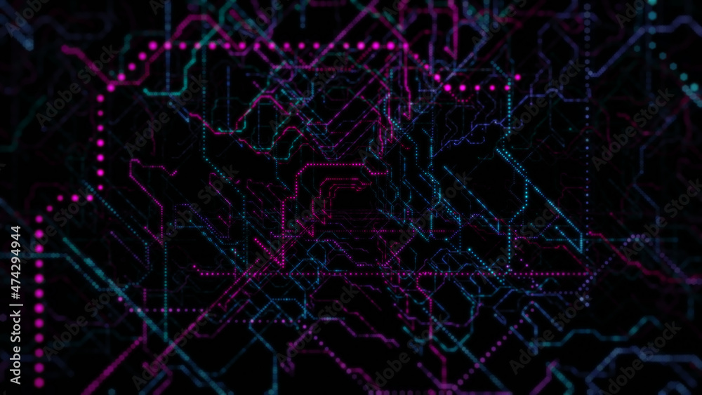 Fototapeta premium Grid, corner structure from glow particles