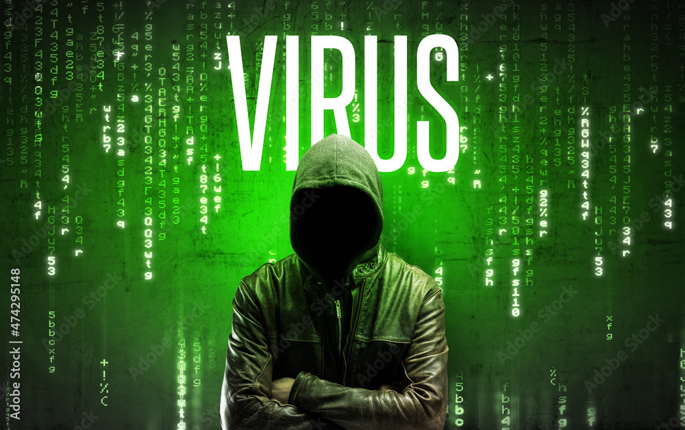 Faceless hacker with inscription concept Faceless hacker with inscription concept