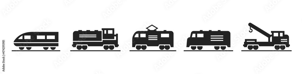 train icon set. railway transport and locomotive symbols Stock Vector ...