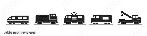 train icon set. railway transport and locomotive symbols