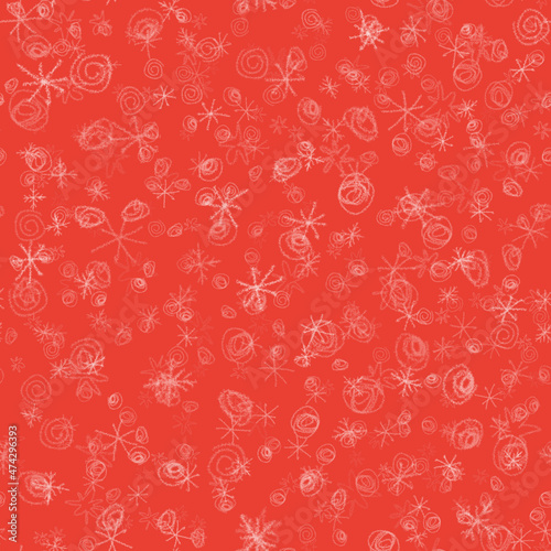 Hand Drawn Snowflakes Christmas Seamless Pattern. Subtle Flying Snow Flakes on chalk snowflakes Background. Beauteous chalk handdrawn snow overlay. Exquisite holiday season decoration. © Begin Again